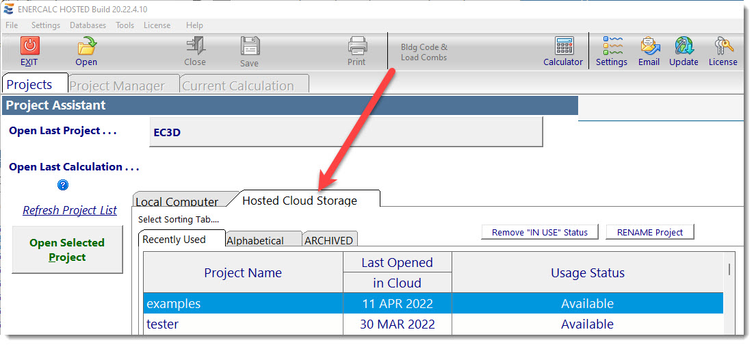 Hosted Cloud Storage Tab