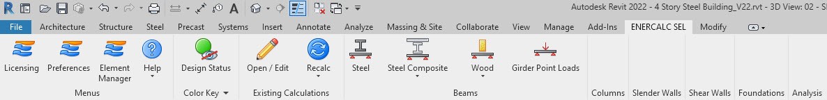 ENERCALC for Revit Ribbon Bar