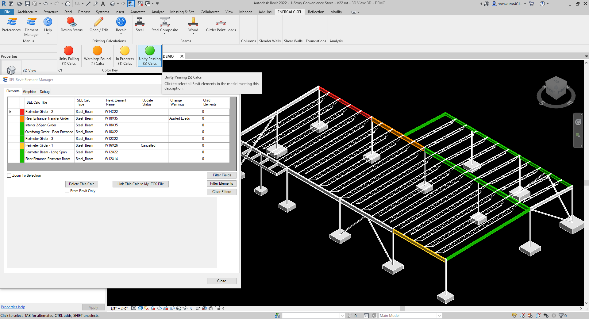 ENERCALC For Revit - Rich graphics and color coded results 