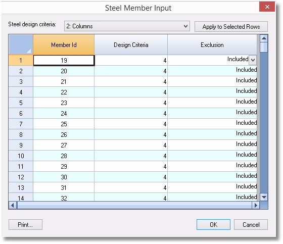 Steel member input table