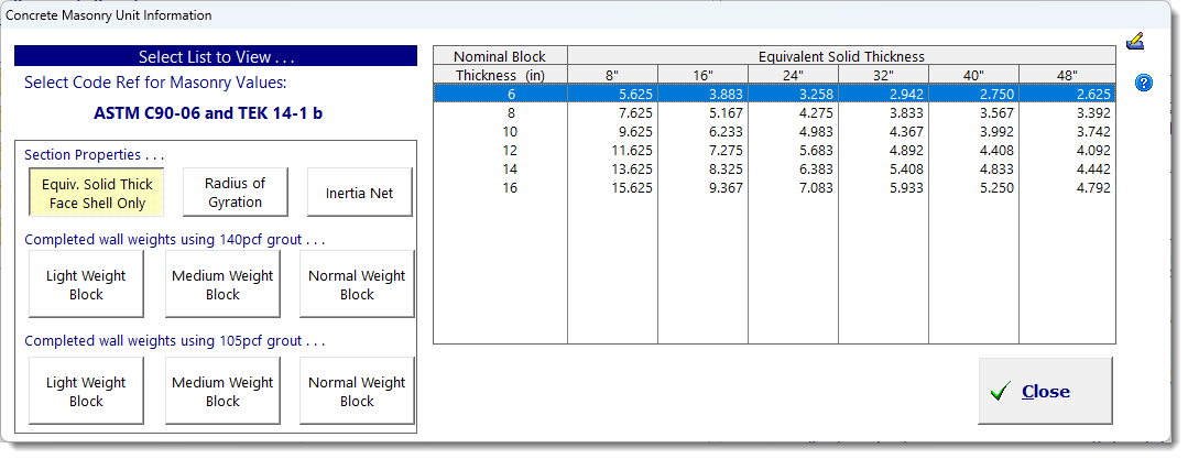 Concrete Masonry Unit Information ENERCALC load combination database